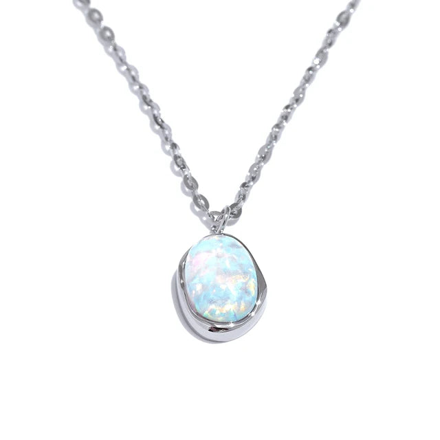 FacyNeck- Oval Cut Opal Pendant Necklace For Women