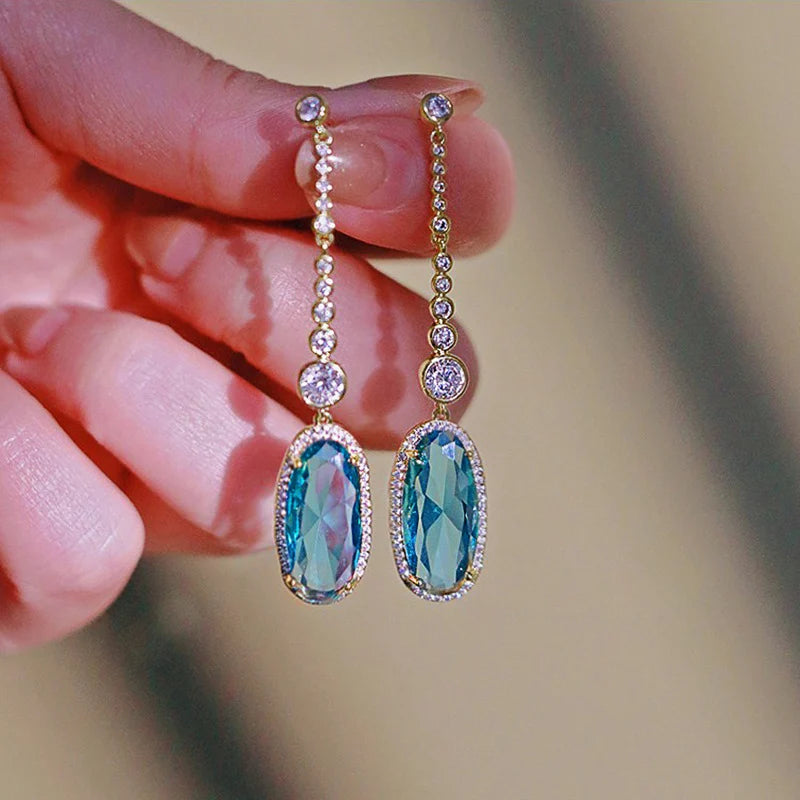 FancyEarRings - Color Sky Blue CZ Drop Earrings